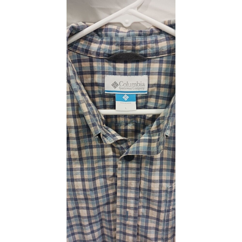 Columbia Men's Shirt XL Button-up Long Sleeve Check Brown And Blue Plaid
